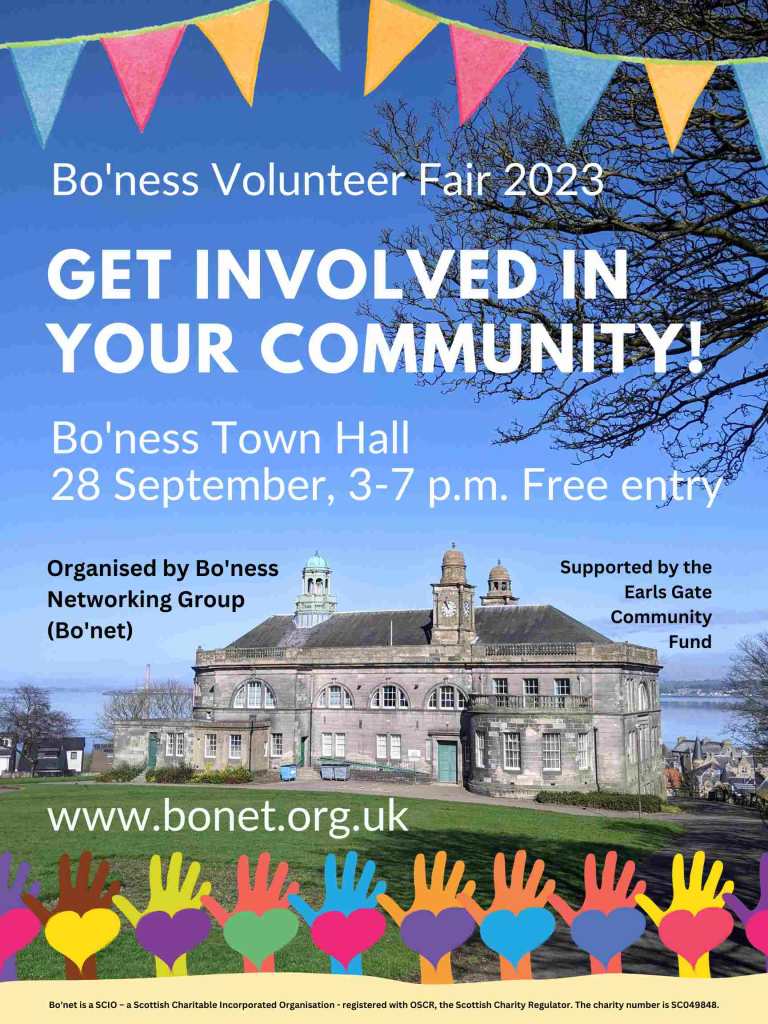 Poster for Bo'ness Volunteer Fair 2023.